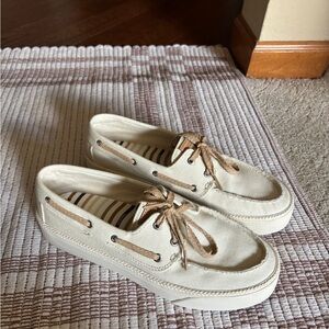 Sperry Cream Canvas Platform Shoes
